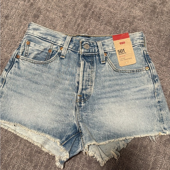 Levi's Light Blue Frayed Hem Jean Shorts - Picture 1 of 2
